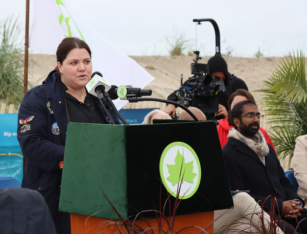 Shoni Rozenberg Seide, DO, FAAD, Associate Dermatology Program Director at Episcopal Health Services discussed the importance of using sunscreen at the Rockaway Beach opening.