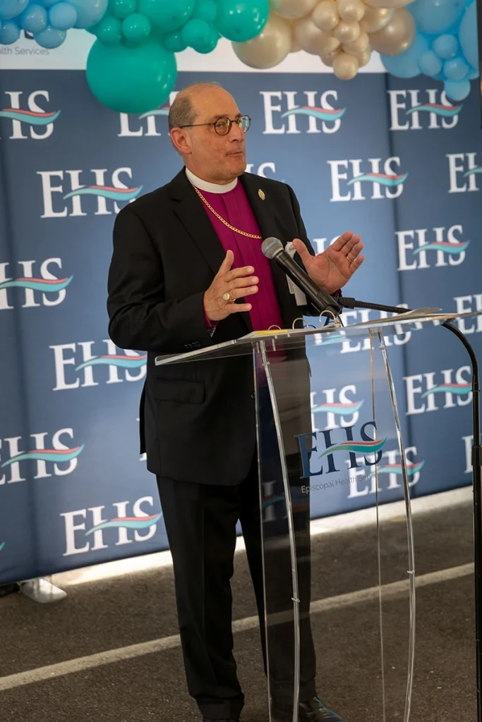 The Right Rev. Lawrence C. Provenzano, President and Chairman of the EHS Board of Trustees congratulated Donald T. Morrish, MD, MMM, Chief Executive Officer at EHS, along with the leadership team and staff, on the completion of the Labor and Delivery Suite.