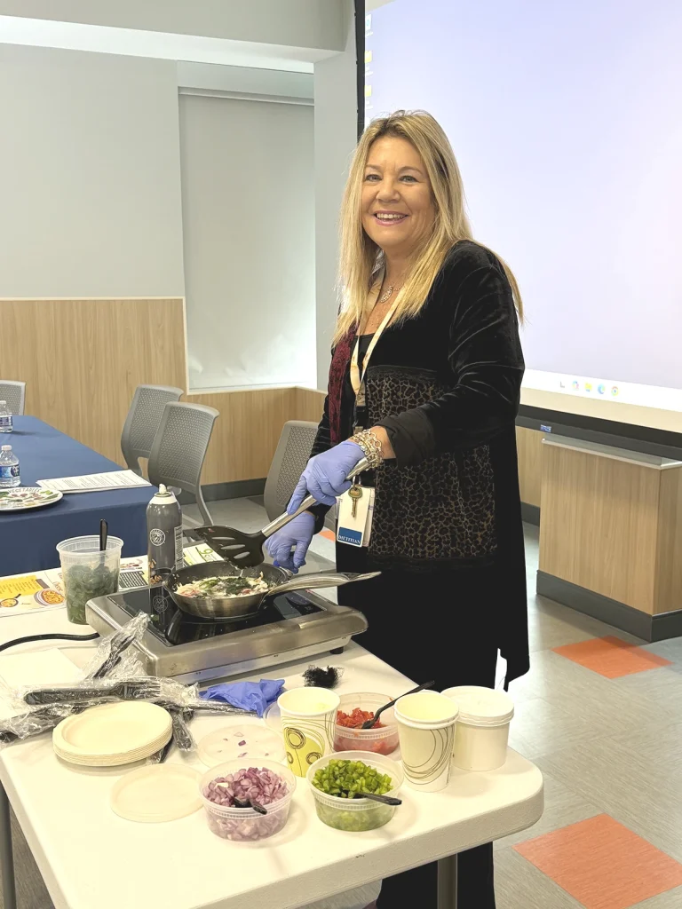 Stephanie Cordero, RD at EHS, provided a healthy cooking demonstration after participating as a panelist at the National Diabetes Awareness event.