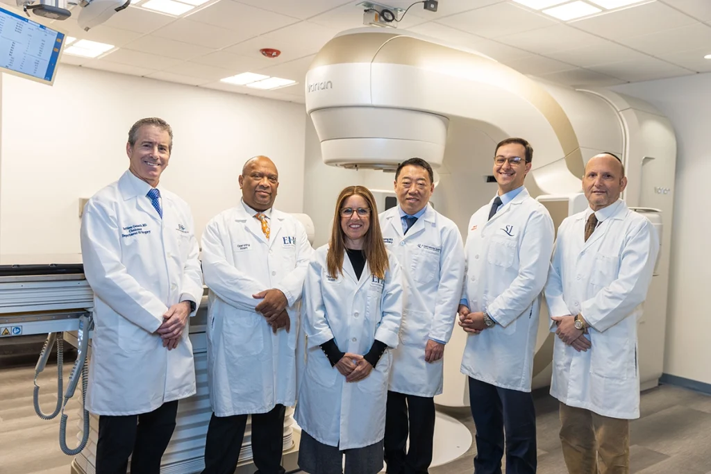 Sheldon Genack, MD, Chair of the Department of Surgery, Delcasse Joseph, MD, Rachel Gordon, MD, and Dmitriy Kim, DO, of Surgical Oncology with Mark Ashamalla, Chief of Radiation Oncology, and Dr. Marc Warshawsky, Chief of Medical Oncology at EHS